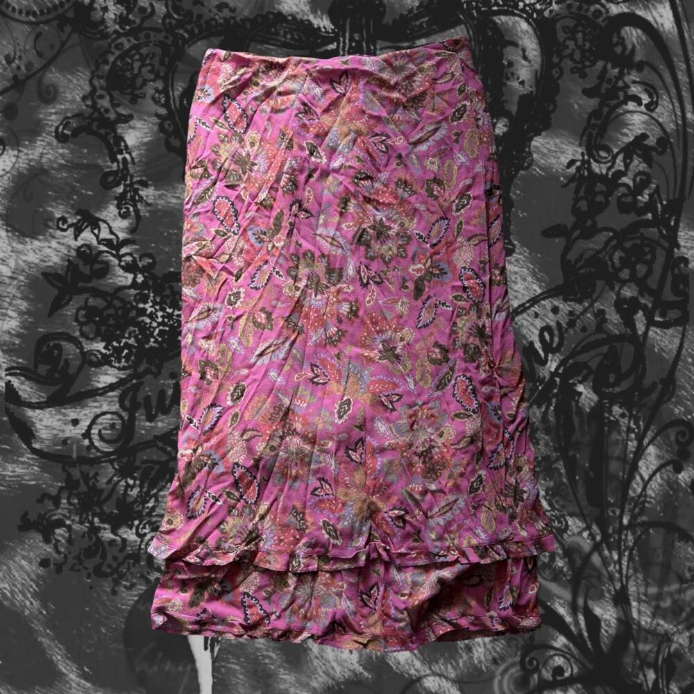 asymmetrical cascading ruffle hem muted fairy boho feminine pink layered skirt